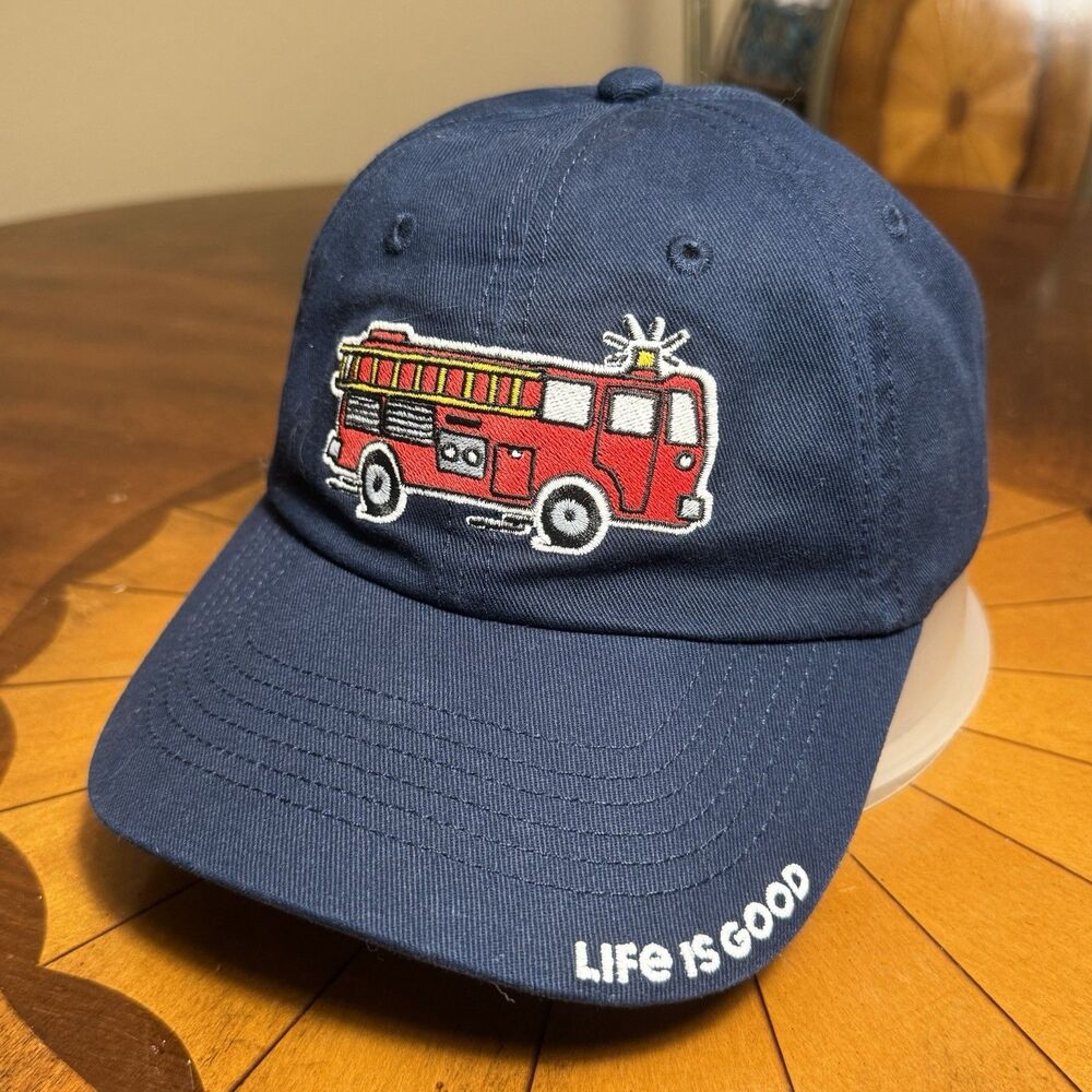 Youth Life Is Good Red Firetruck “Let’s Roll” Hat Navy Adjustable